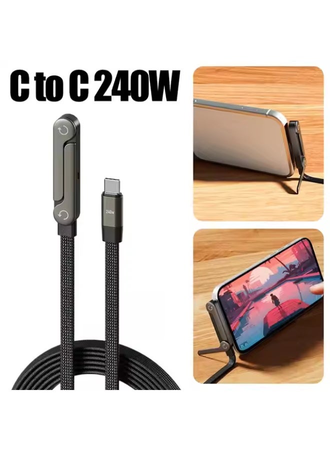 Basemo Phone Stand and Charger – 240W Ultra Fast Charging Type-C to Type-C Cable with Integrated Phone Stand, 2-in-1 Sideways Charger Braided PD Cable for iPhone, Redmagic, Samsung, Android, Tablets, Laptops & USB-C Devices - Image 2